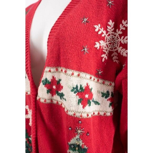 Clarly St. Claire Womens Ugly Christmas Sweater Cardigan M Red Button Beaded - Picture 3 of 6